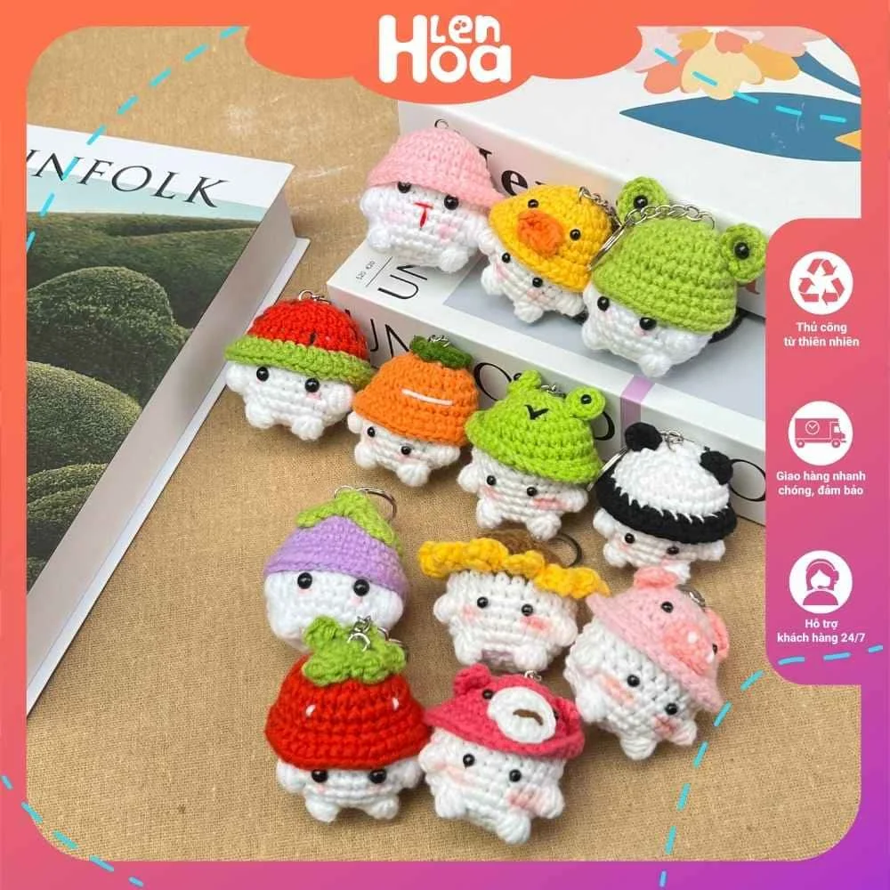 8 mẫu Móc khoá len mini handmade cute, móc khóa nấm giá tốt