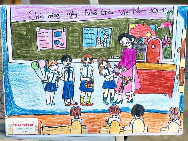 Tranh vẽ 20/11 bằng bút sáp màu cực ấn tượng. (Ảnh: Sưu tầm Internet)
