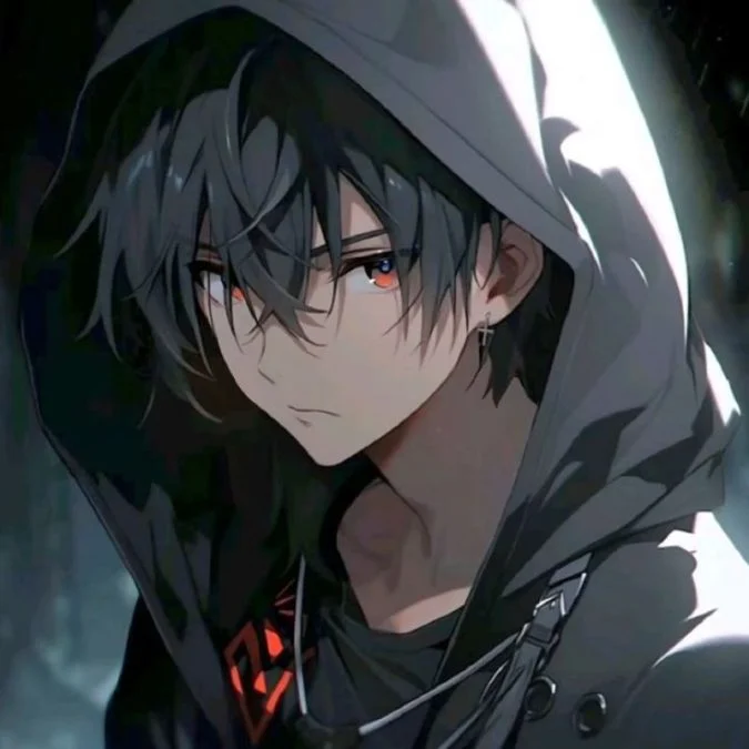 avatar nam anime áo mưa hoodie ánh mắt đỏ, phong cách tối
