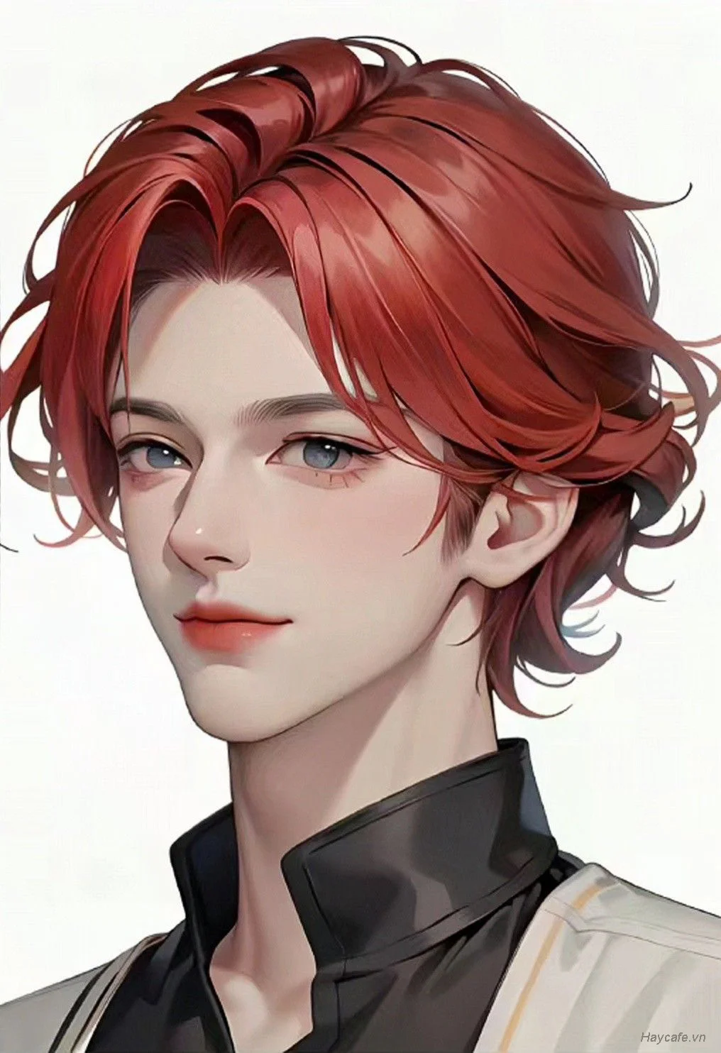 hình ảnh avatar ngầu nam tóc đỏ dịu dàng, phong cách anime