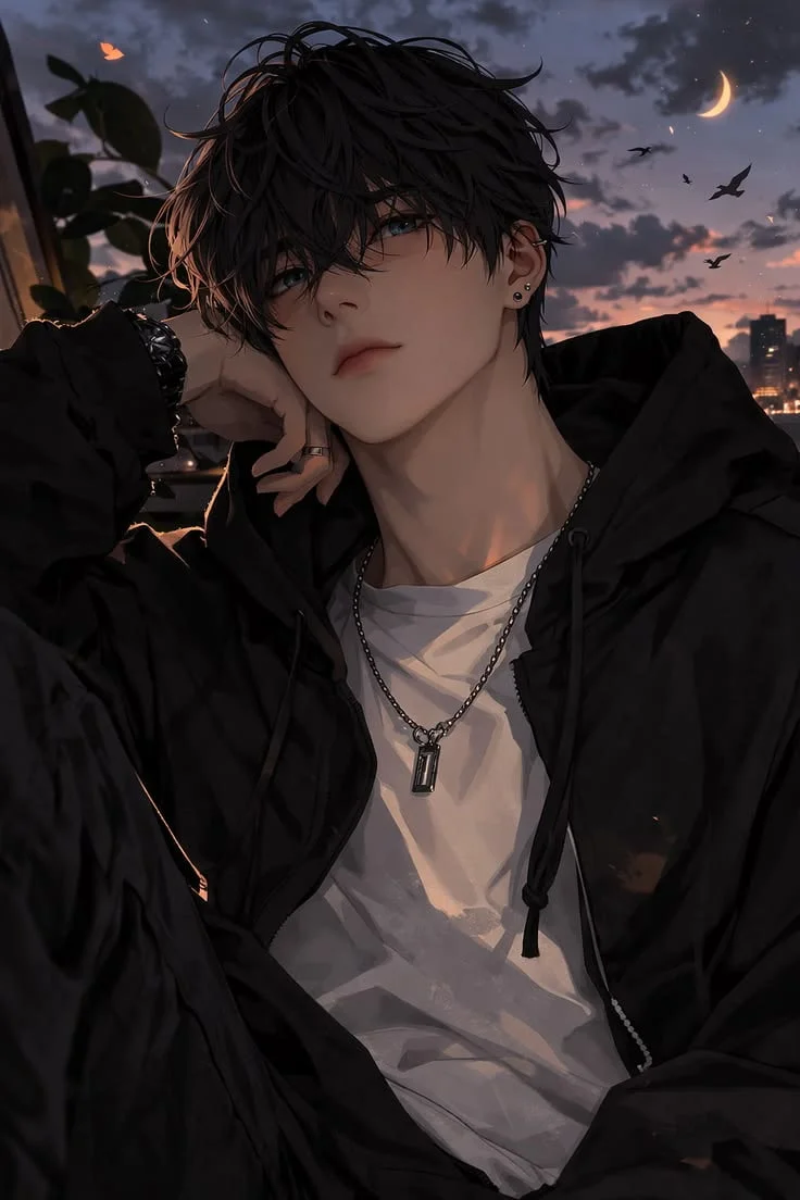 avatar ngầu nam tóc đen áo hoodie dưới bầu trời đêm