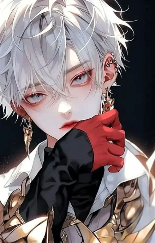 avatar nam anime tóc trắng ánh mắt lạnh, phong cách sang chảnh