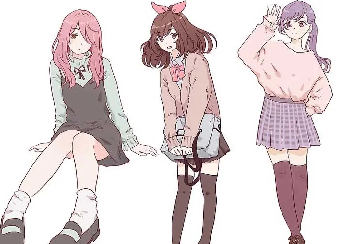 Hình vẽ nhóm bạn nữ anime thời trang
