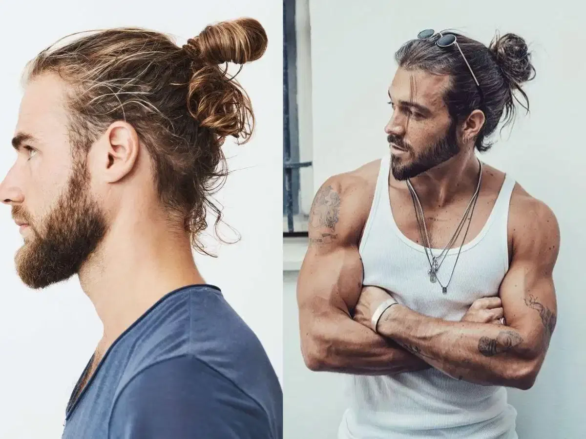 Tóc layer nam dài buộc kiểu man bun nửa đầu gọn gàng