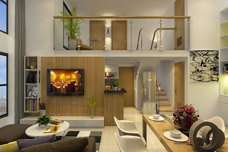 Diện tích phần gác lửng lớn có thể bố trí thành 2 phòng ngủ đặt cạnh nhau