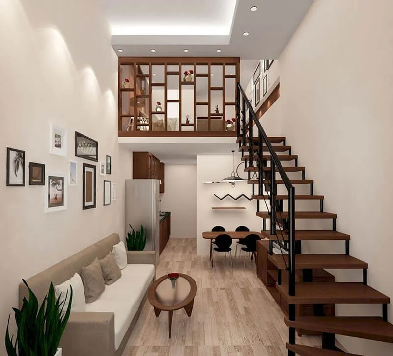 Mẫu nhà cấp 4 nhỏ gọn với khu vực gác lửng được bố trí thành phòng ngủ và phòng làm việc