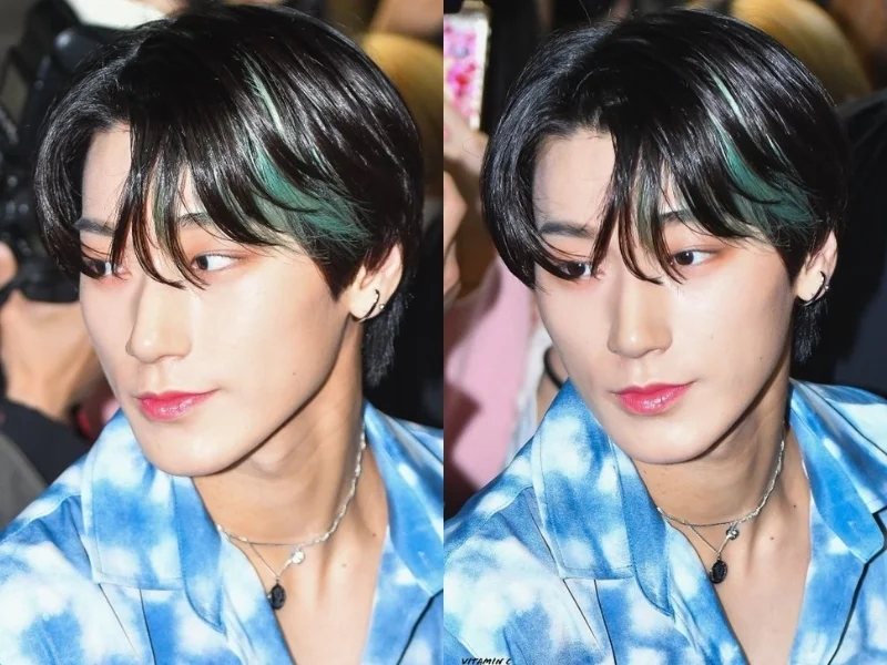 mẫu tóc mullet layer nhuộm highlight xanh lá