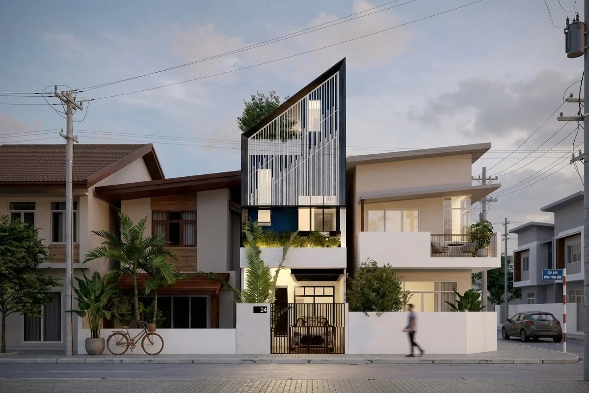 Mẫu nhà ống 2 tầng mái lệch