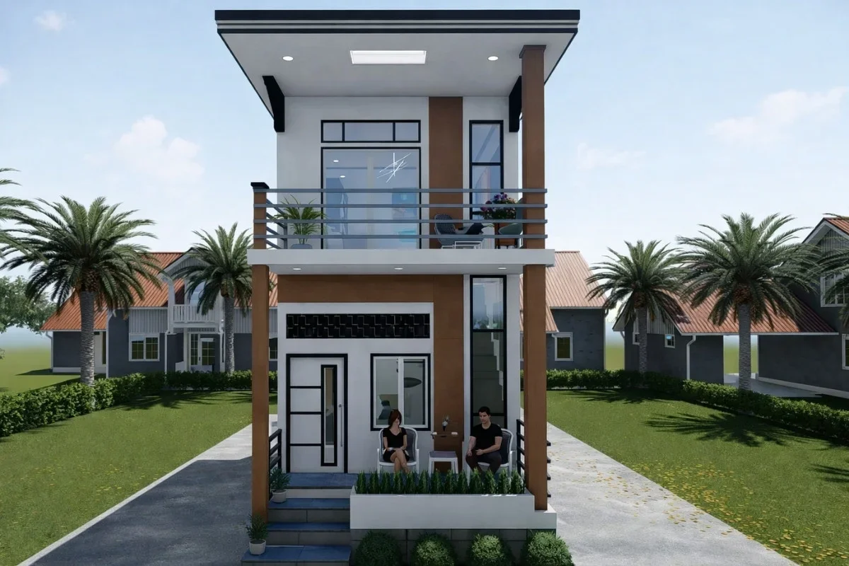 Mẫu nhà ống 2 tầng đẹp mái bằng