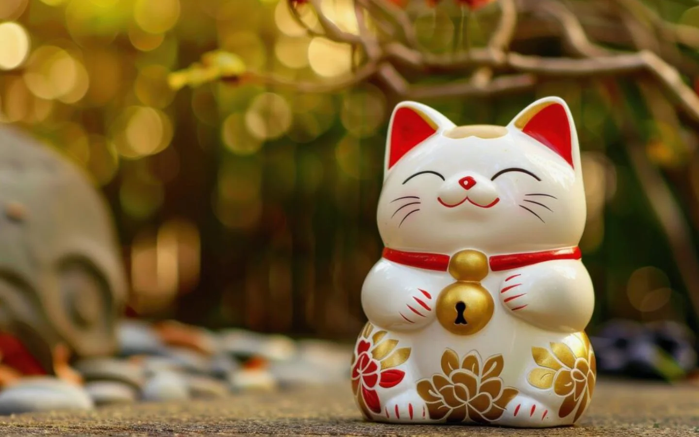 Mèo sứ xinh xắn cầu mong may mắn