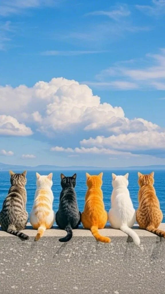 Đàn mèo ngắm biển trời mênh mông