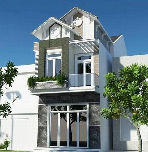 Mẫu nhà ống 2 tầng hiện đại mặt tiền đẹp