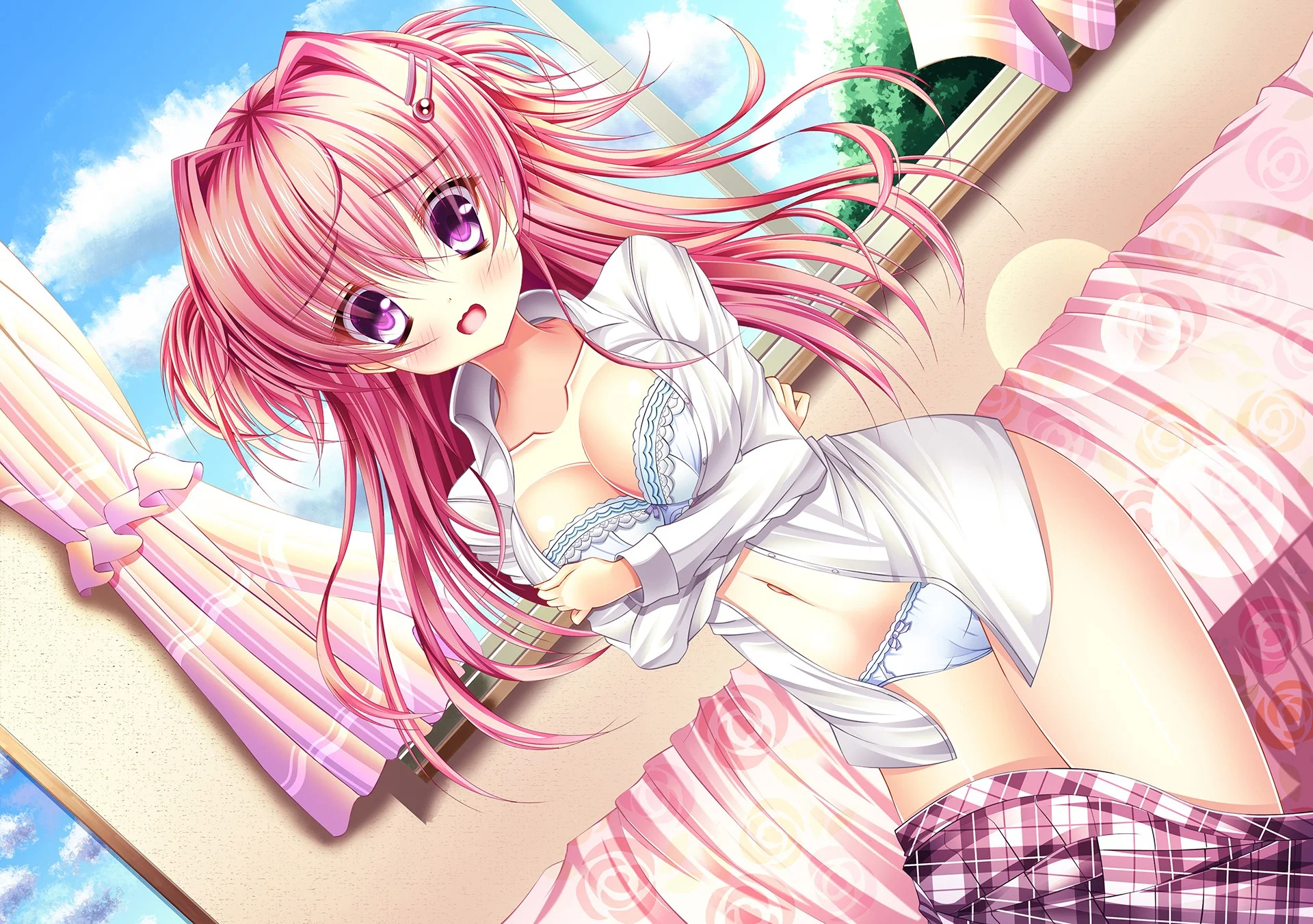 Hình nền : hình minh họa, tóc dài, Anime cô gái, hoạt hình, Tóc hồng, mở áo sơ mi, Mắt hồng, Đồ lót, Cởi quần áo, Mangaka 1920x1352 - microcosmos - 371662 -