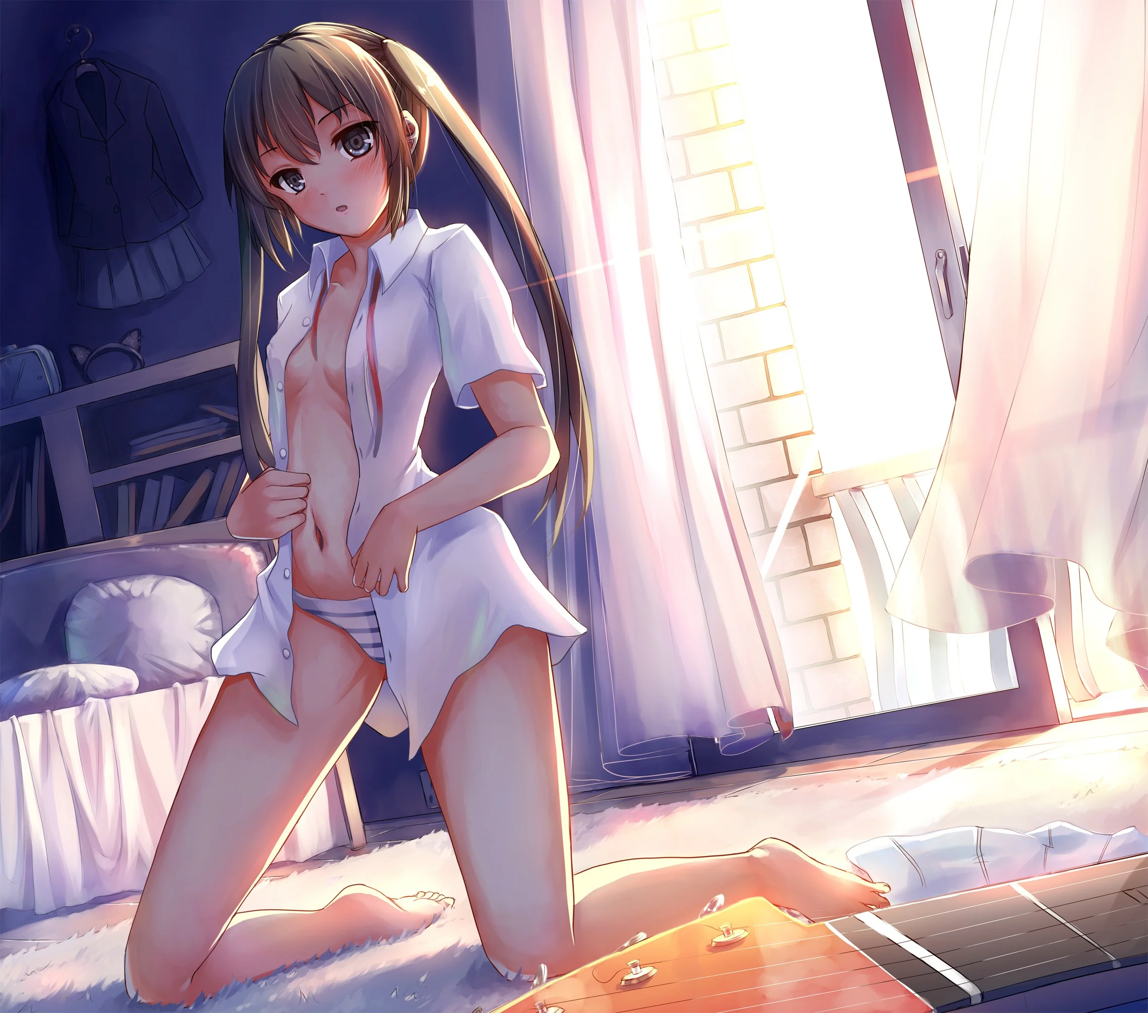 Hình nền : mô hình, tóc dài, Anime cô gái, chân không, tóc đen, Đồ lót, mở áo sơ mi, Nakano Azusa, Quần áo, Cởi quần áo, Chân, Trang phục, Ảnh chụp