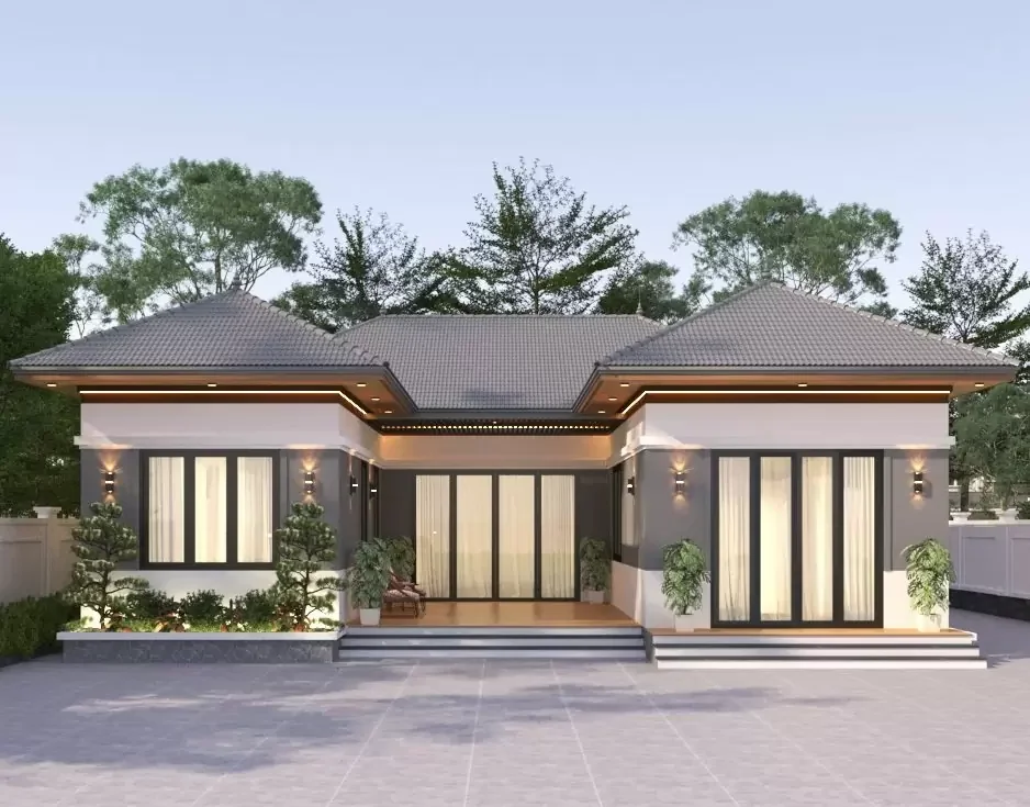 Mẫu nhà cấp 4 chữ U mang đến không gian sinh hoạt rộng rãi, tiện nghi