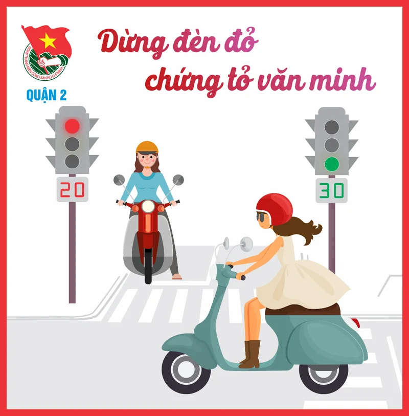 Hình ảnh an toàn giao thông tuyên truyền dừng đèn đỏ văn minh tại Việt Nam