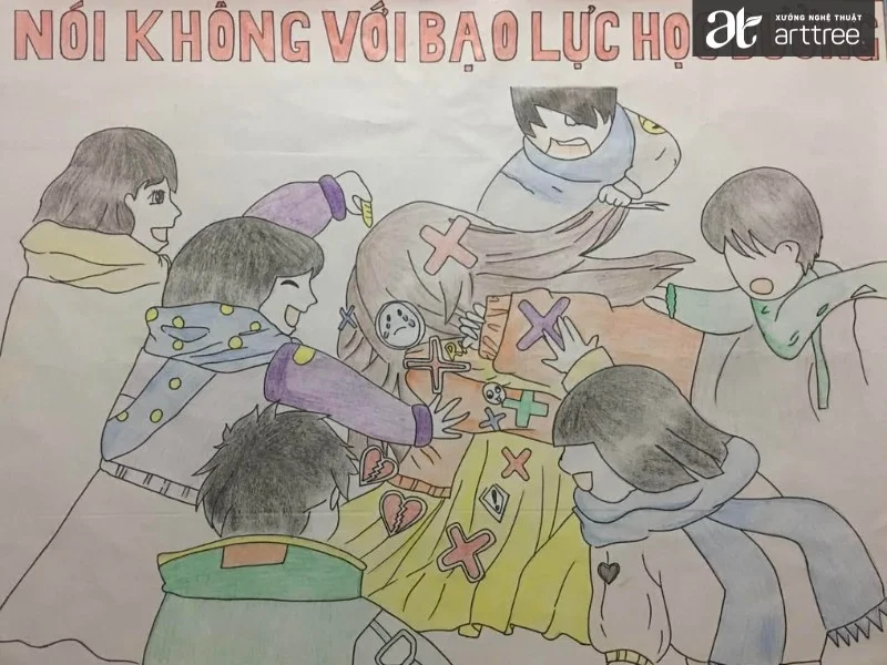 vẽ tranh bạo lực học đường đẹp nhất với thông điệp bài trừ bạo lực trong trường học