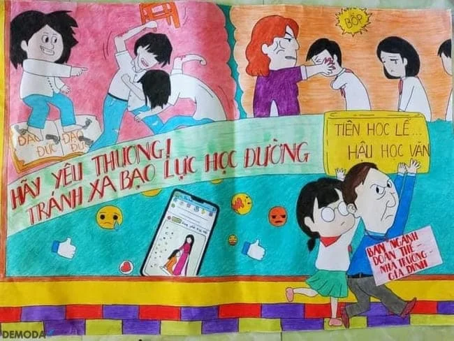 tranh ve thong diep hay ve bao luc hoc duong