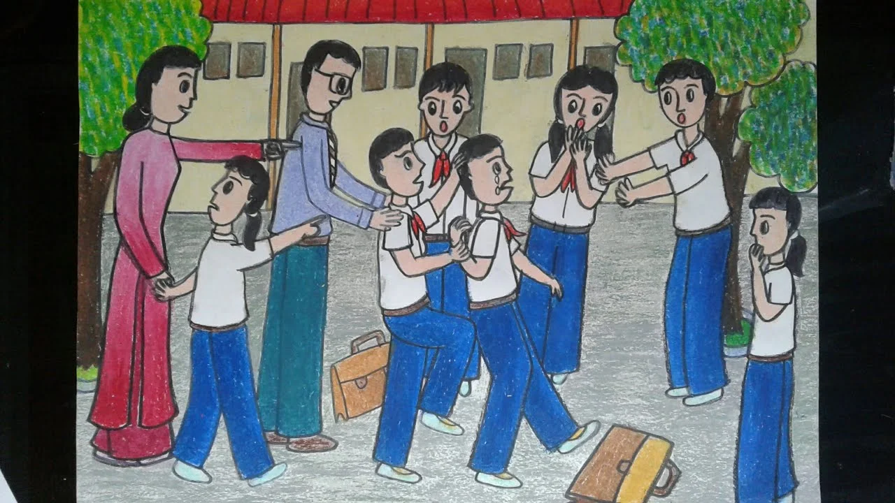 tranh ve bao luc hoc duong voi giao vien ngan can