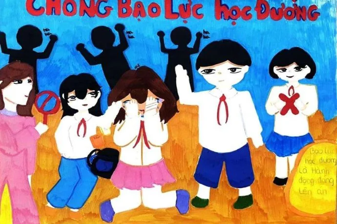 tranh ve tre em noi khong voi bao luc hoc duong