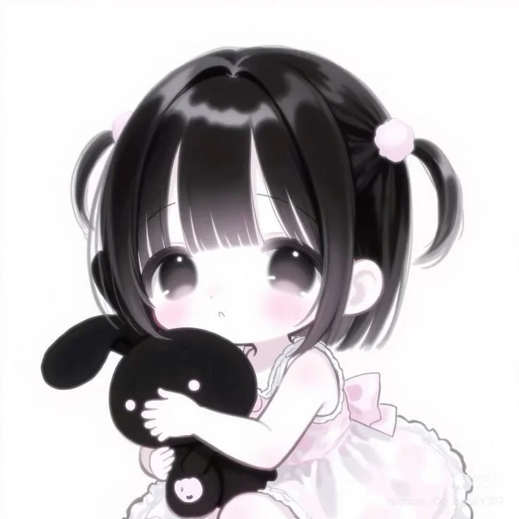 bé gái anime ôm gấu bông nhỏ