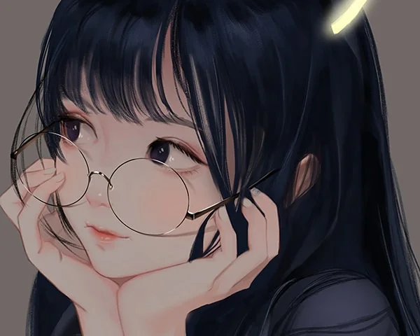 cô gái anime đeo kính cận dễ thương