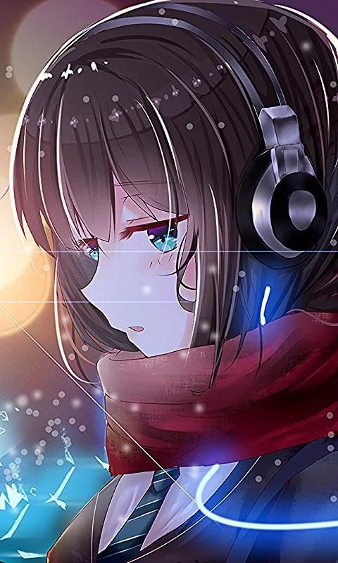 Cô gái anime đeo tai nghe phong cách hiện đại