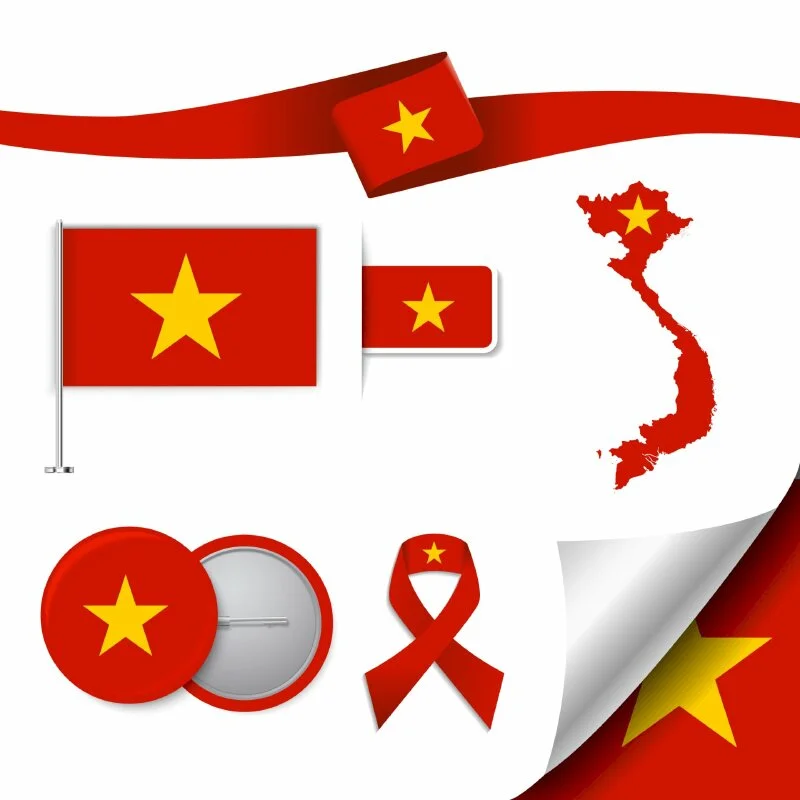 Các biểu tượng lá cờ Việt Nam và bản đồ cách điệu chất lượng cao