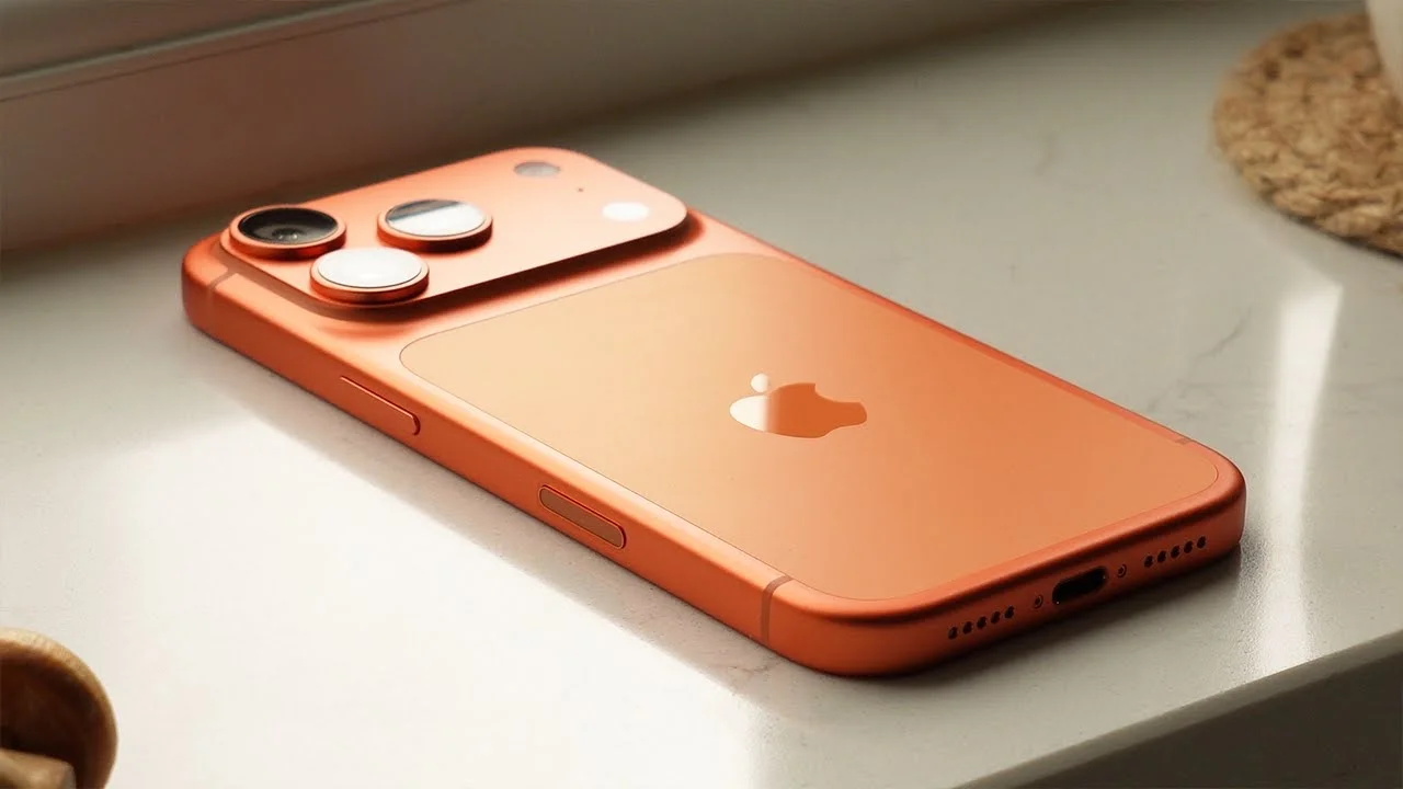 Điện thoại thông minh với thiết kế màu cam độc đáo, tham khảo màu iPhone 17 mới nhất.