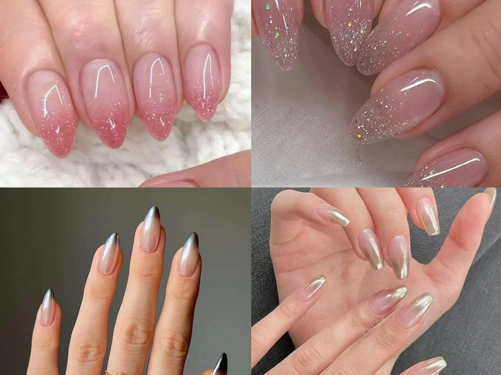 Tuyển tập các mẫu nail tay đẹp với phong cách ombre, đính đá lấp lánh và chrome ánh kim thời thượng.